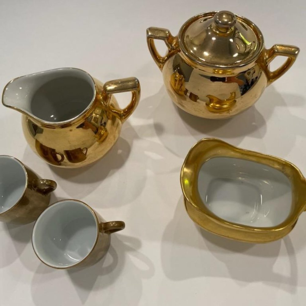Hall USA Glo Gold Brief Breakfast Set Gold Decorated Marked 6 Pieces Bavaria